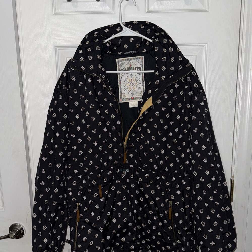 Vintage Obermeyer Women's Black Geometric half Zip Ski Jacket Size L